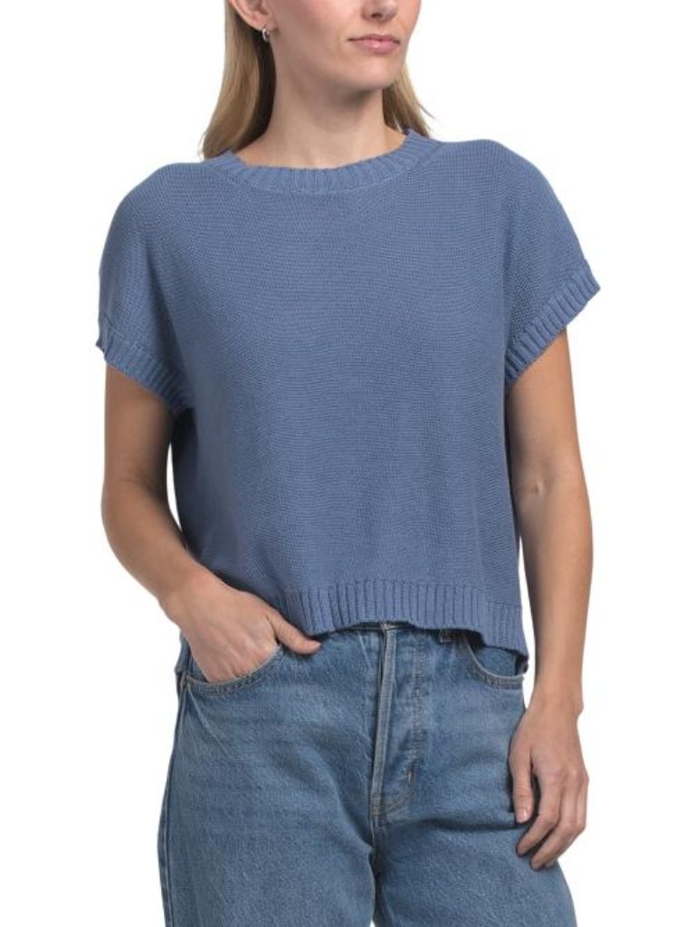 Bianco E Blu Made In Italy Short Sleeve Tape Yarn Sweater